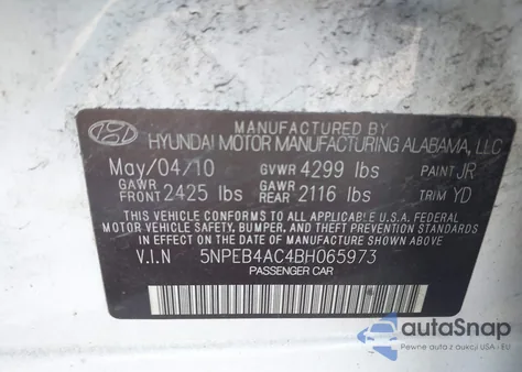 2011 Hyundai Sonata Gls из США, поврежденный, VIN 5NPEB4AC4BH065973